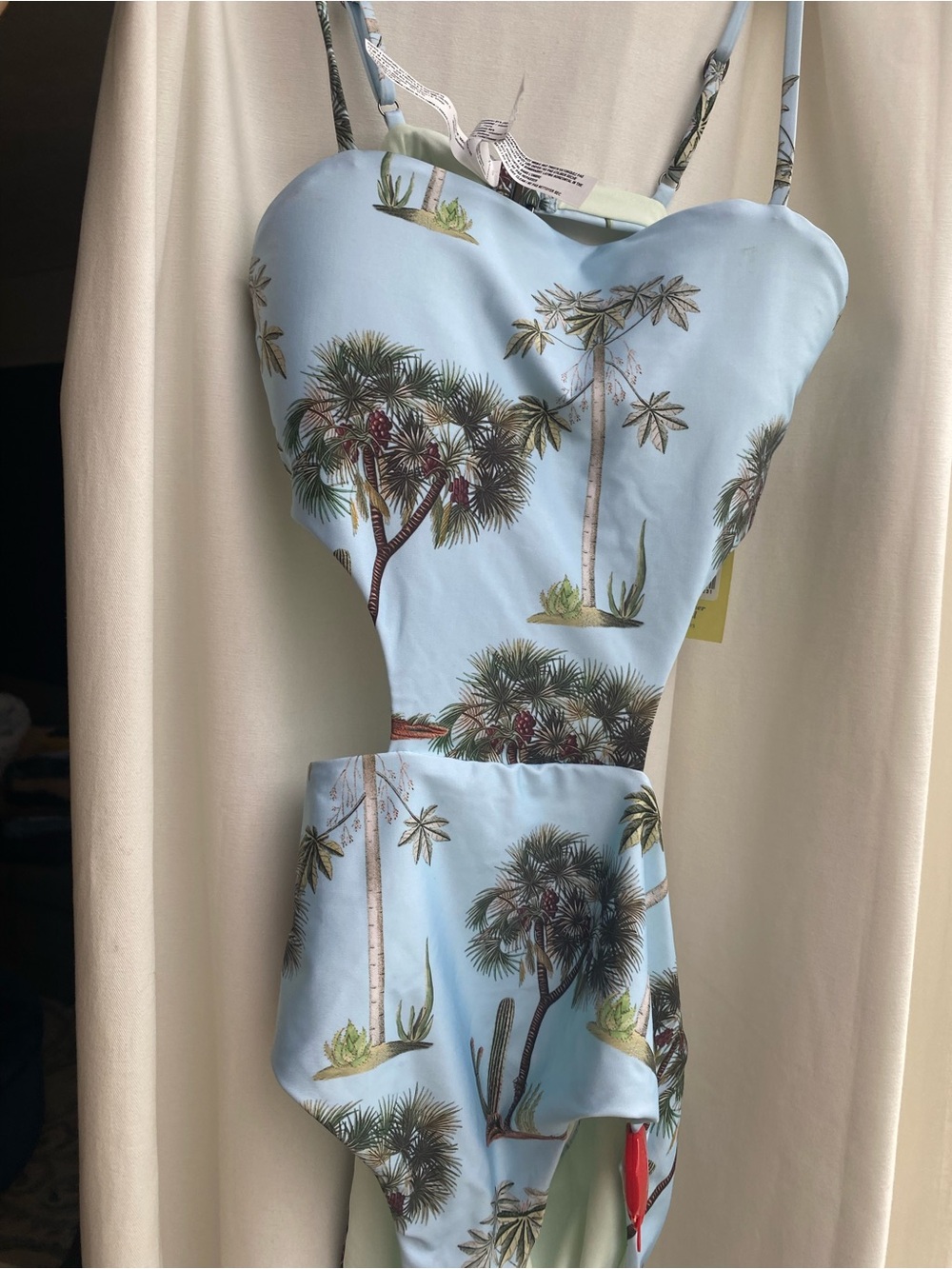 NWT Kibys Light Blue Palm Print Cutout One-Piece Swimsuit - Picture 7 of 8